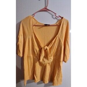 Jessica Simpson Yellow Heather Short Sleeve V-neck Blouse Sz 2X